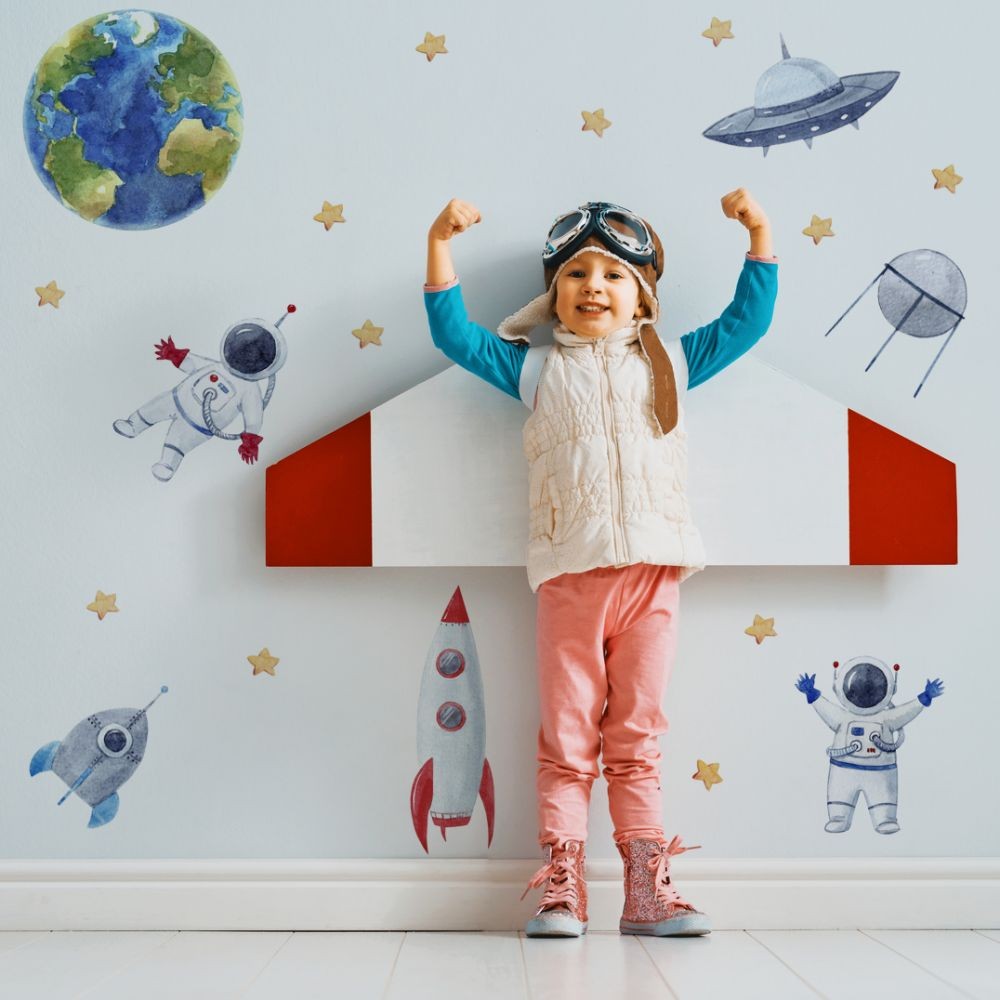 Kosmos, astronauta, rakieta naklejki na ścianę dla dzieci