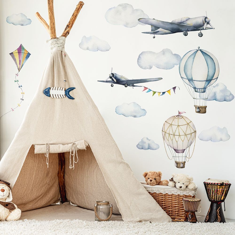 Samoloty, balony, latawiec - naklejki na ścianę dla dzieci