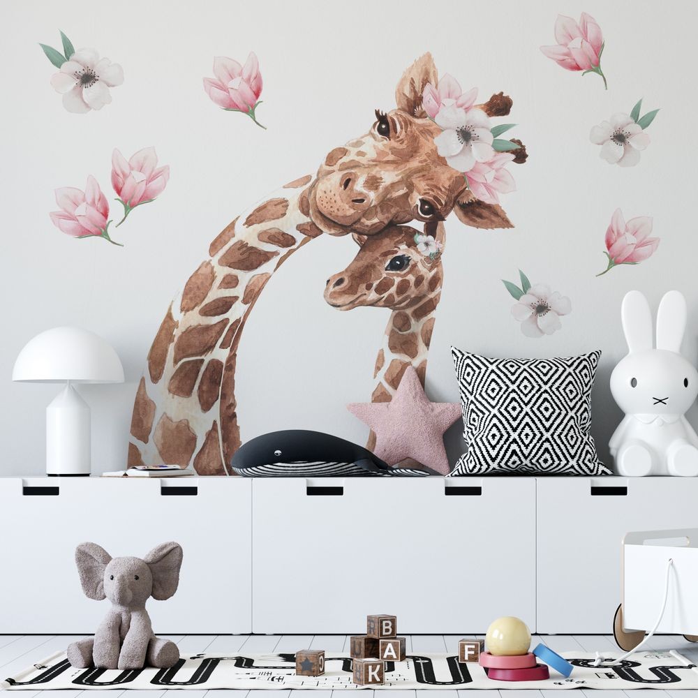 Żyrafy z kwiatkami - naklejki na ścianę dla dzieci