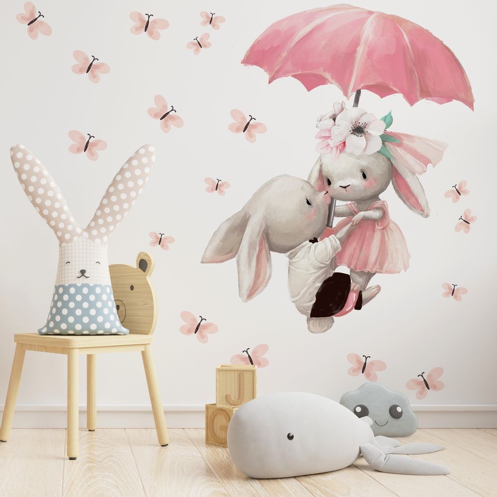 Króliczki z Parasolką, Motylki - naklejki na ścianę dla dzieci