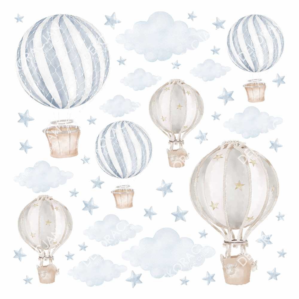 Pastelowe, niebieskie balony - naklejki na ścianę dla dzieci