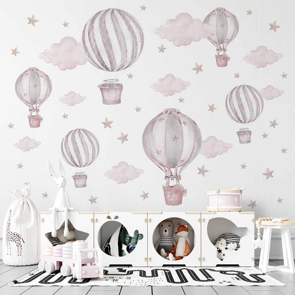 Pastelowe, różowe balony - naklejki na ścianę dla dzieci