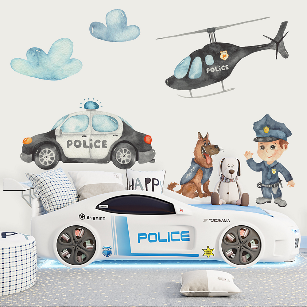 Policja, policjant, helikopter - naklejki na ścianę dla dzieci