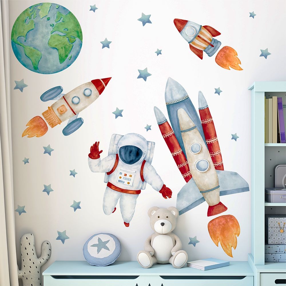 Kosmos, Rakieta, Astronauta . naklejki na ścianę dla dzieci