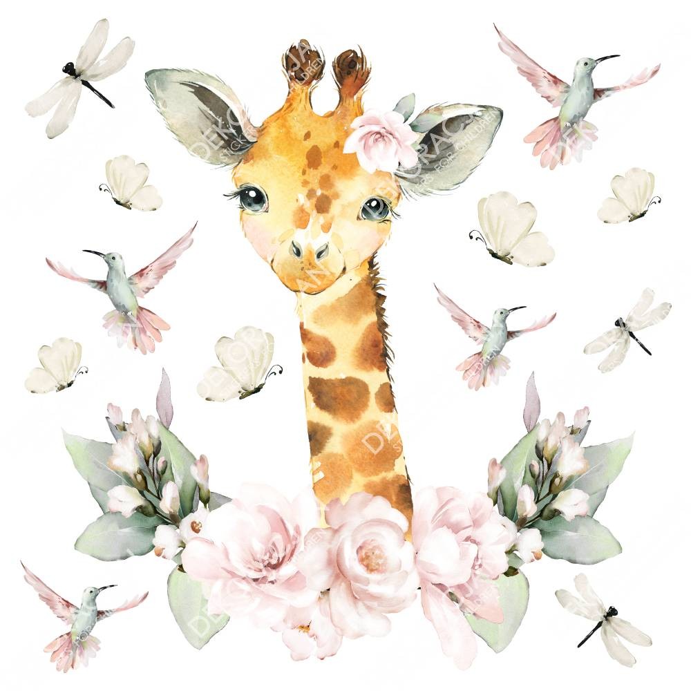 Żyrafa wśród kwiatów - naklejki na ścianę dla dzieci