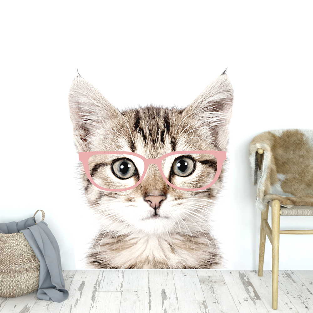Kot w różowych okularach - naklejki na ścianę dla dzieci