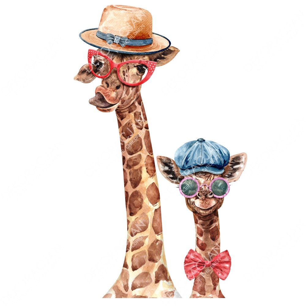 Żyrafy w kapeluszach - naklejki na ścianę dla dzieci