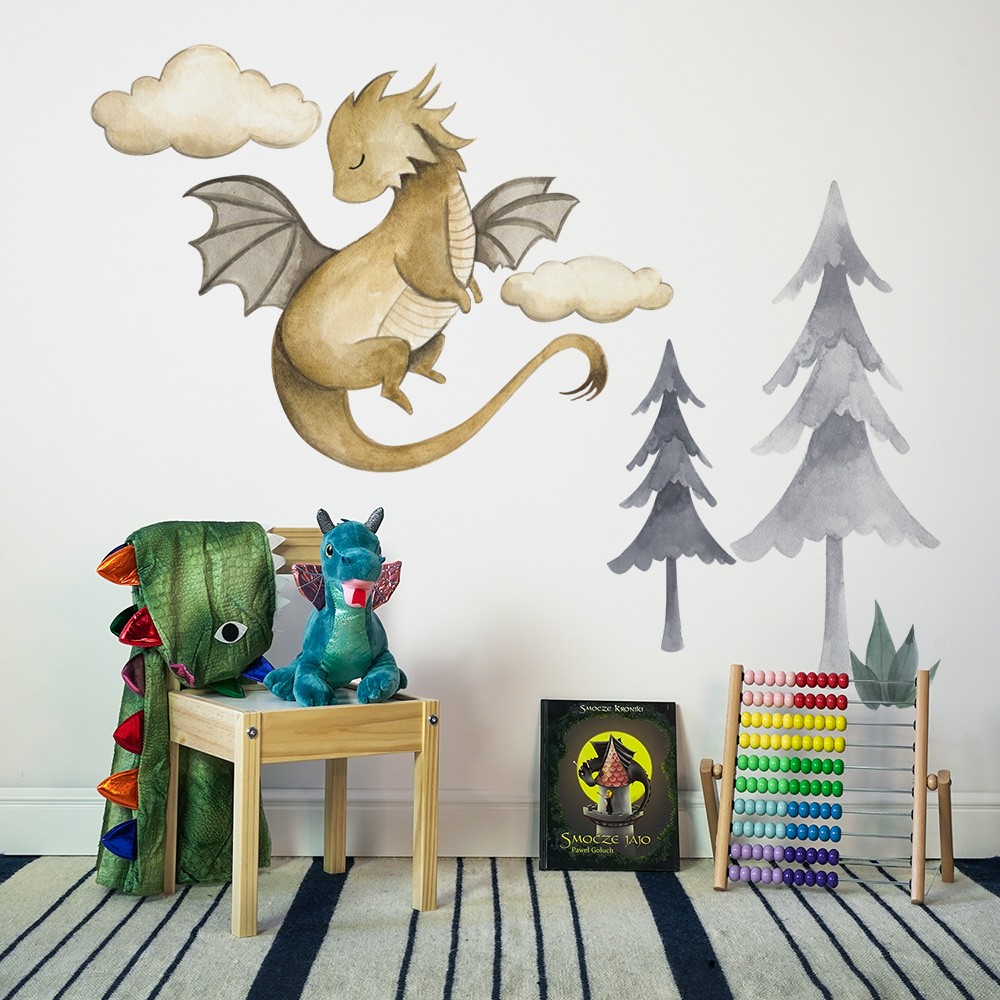 Smoki, Naklejka Na Ścianę Dla Dzieci - The World Of Dragons