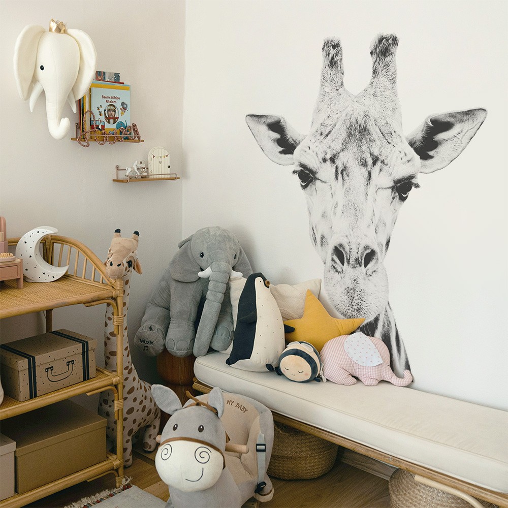 Żyrafa Czarno Biała - naklejka na ścianę do pokoju dziecka